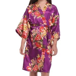 Girls Floral Satin Robe